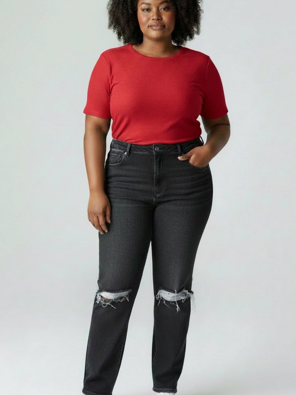 Vervet Straight-Leg Distressed Black Jeans